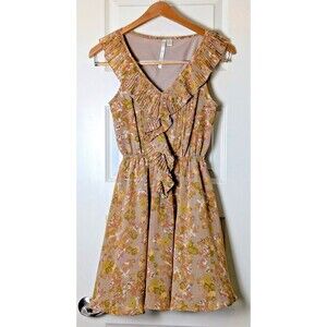 LC Lauren Conrad Floral Ruffle Dress Sleeveless Elastic Waist Lined Cute Size 2